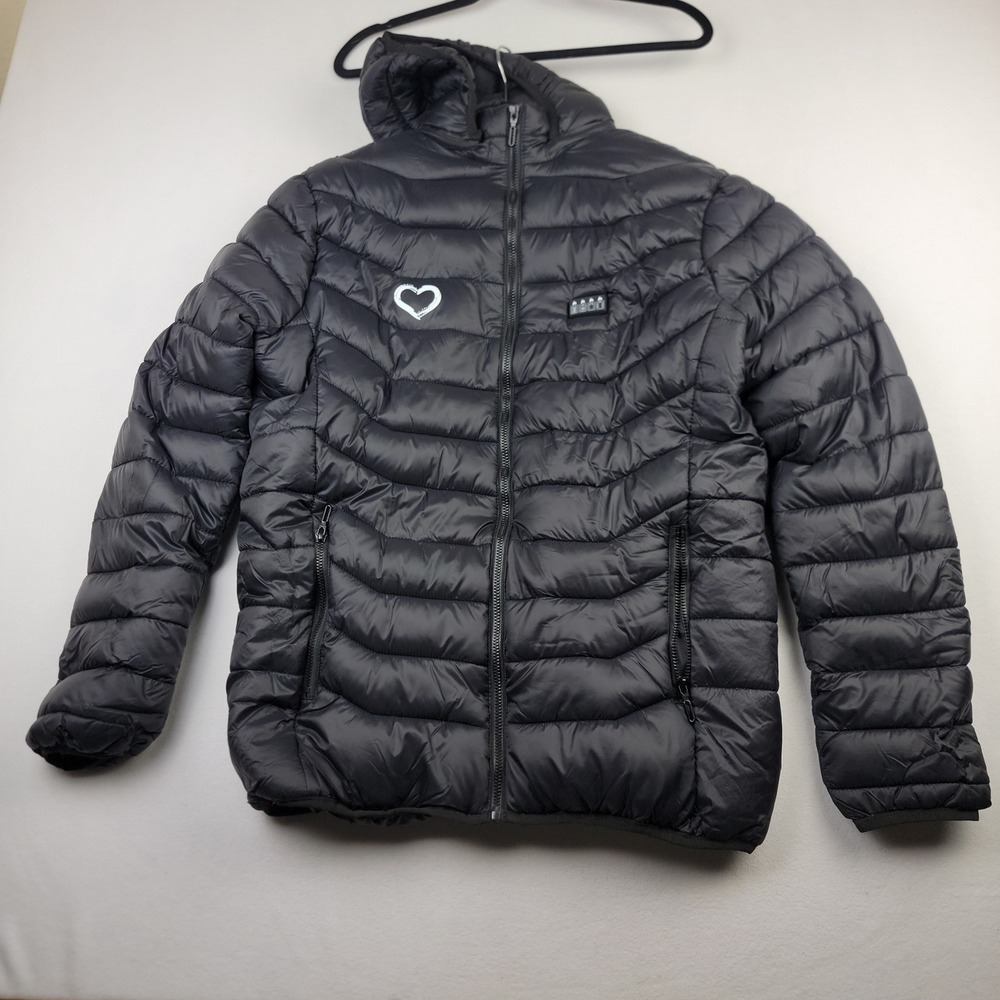 Black USB Heated Puffer Jacket Hooded 4-Zone Heating Women 2XL SKU 1539